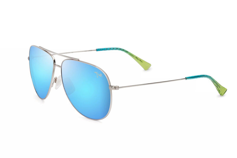 Maui Jim Hau oli XL Shiny Silver w Blue Green Good See Co