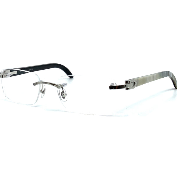 Cartier ct0046o 002 silver white buffalo hot sale horn rimless eyeglasses